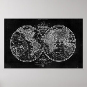 Black and White World Map (1842) Poster
