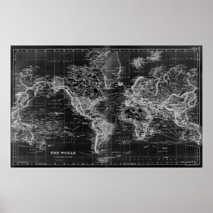 Black and White World Map (1892) Inverse Poster