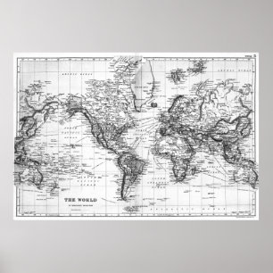 Black and White World Map (1892) Poster