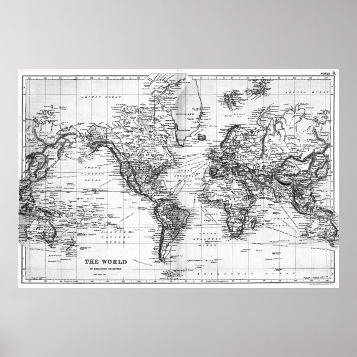 Black and White World Map (1892) Poster | Zazzle.com