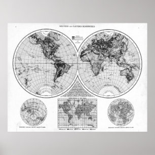 Black and White World Map (1895) 2 Poster