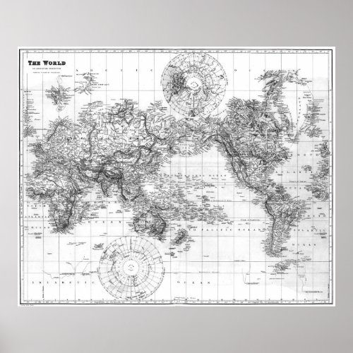 Black and White World Map 1901 2 Poster