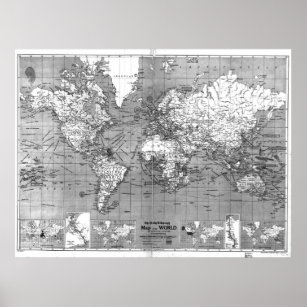 vintage world map black and white