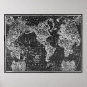 Black and White World Map (1922) Inverse Poster