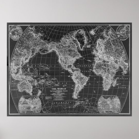 Black and White World Map (1922) Inverse Poster | Zazzle.com