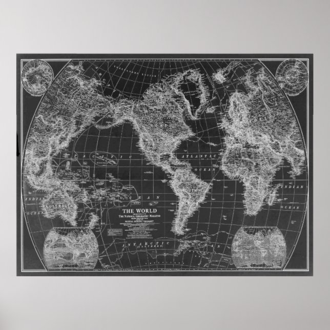 Black and White World Map (1922) Inverse Poster (Front)