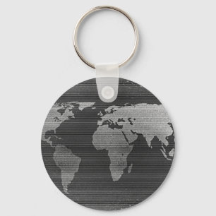 Black and white world map keychain