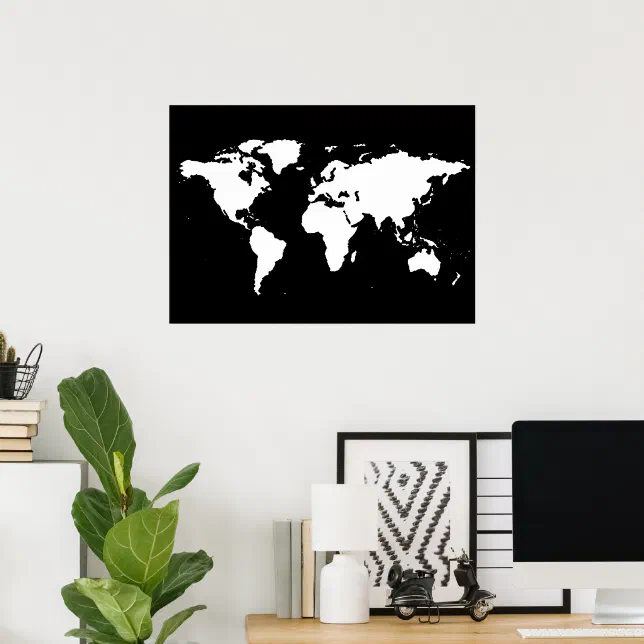 Black and white world map poster | Zazzle