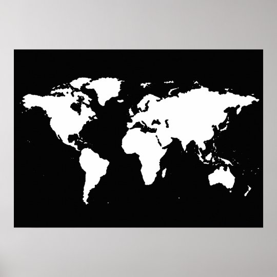 Black And White World Map Poster