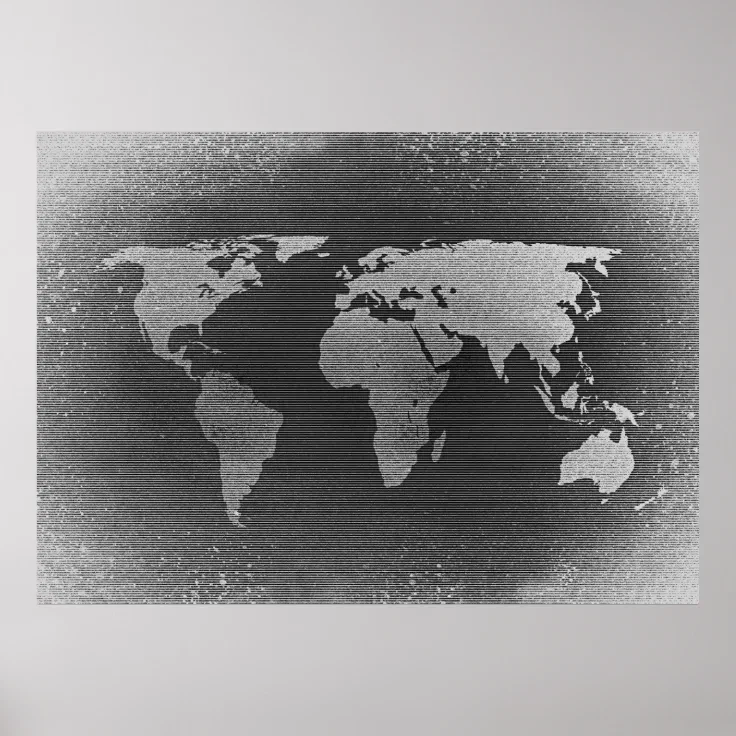 Black and white world map poster | Zazzle