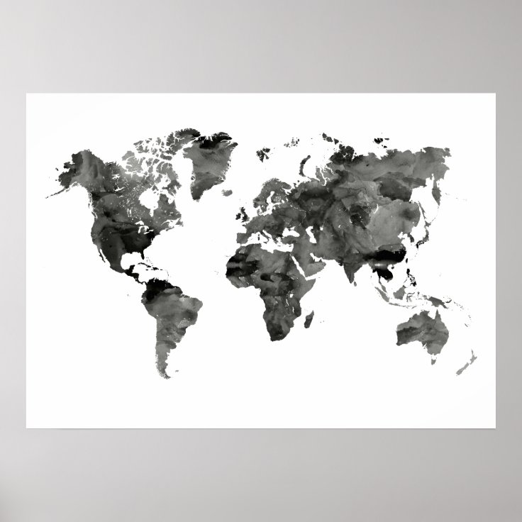 Black and White World Map Poster | Zazzle
