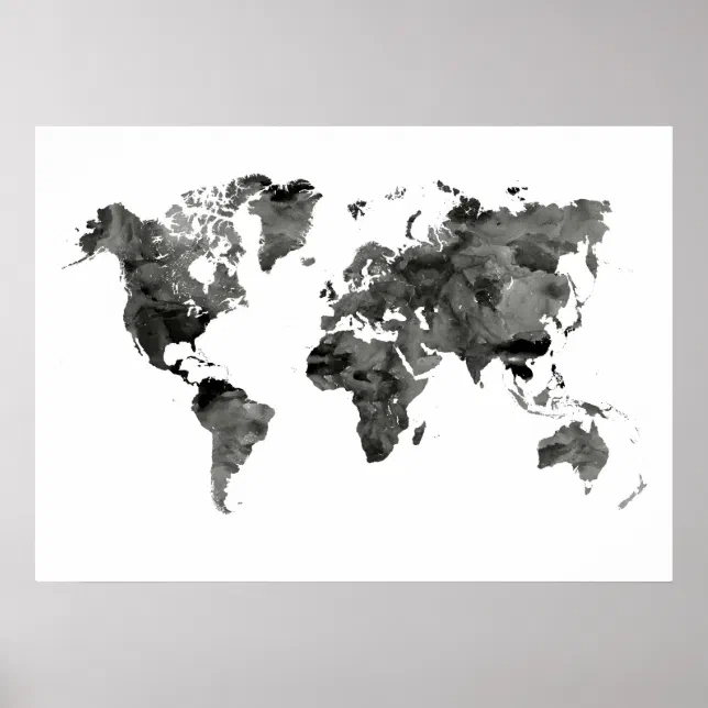 Black And White World Map Poster Zazzle