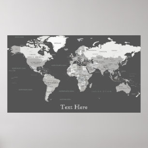 Black And White World Map Posters & Prints
