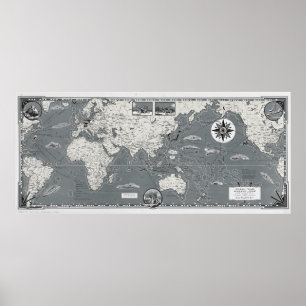 Black And White World Map Total War Battle Map Poster
