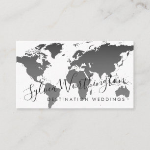 Black and White World Map Travel Industry Business Card