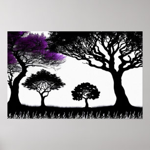 Black and White World with Tree with Purple Leaves Poster