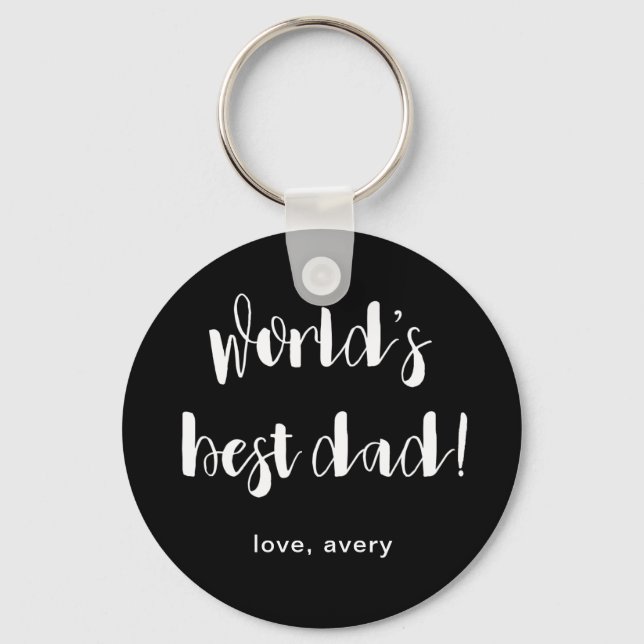Black and White World's Best Dad with Child's Name Keychain (Front)