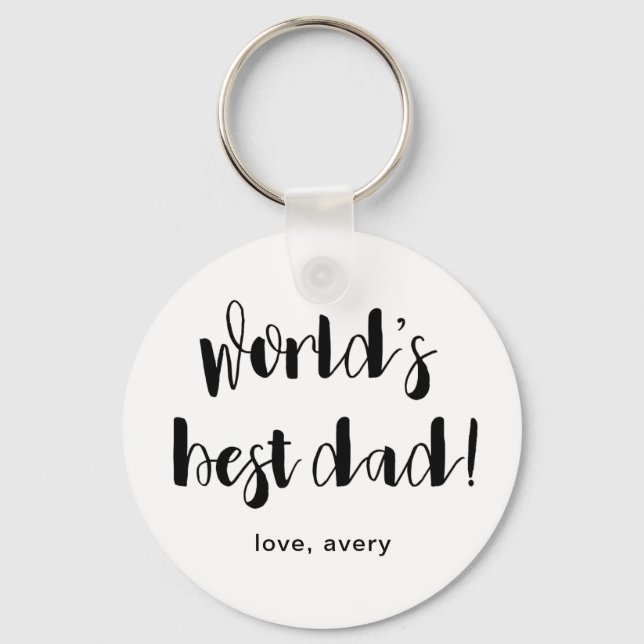Black and White World's Best Dad with Name Keychain (Front)
