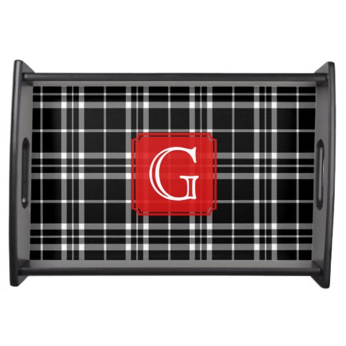 Black and White Woven Plaid Monogram Serving Tray