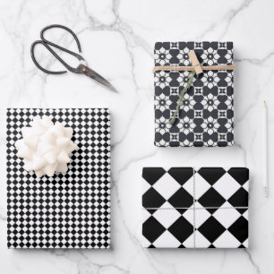 Black And White Wrapping Paper Flat Sheet Set of 3