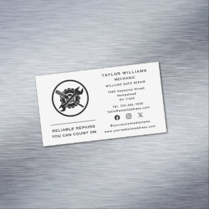 Black And White Wrench Auto Repair Social Media Business Card Magnet