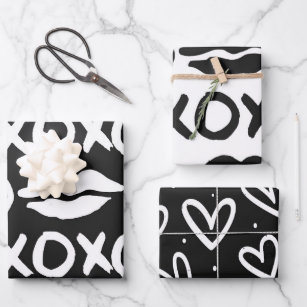 Black and White xoxo lips Wrapping Paper Sheets