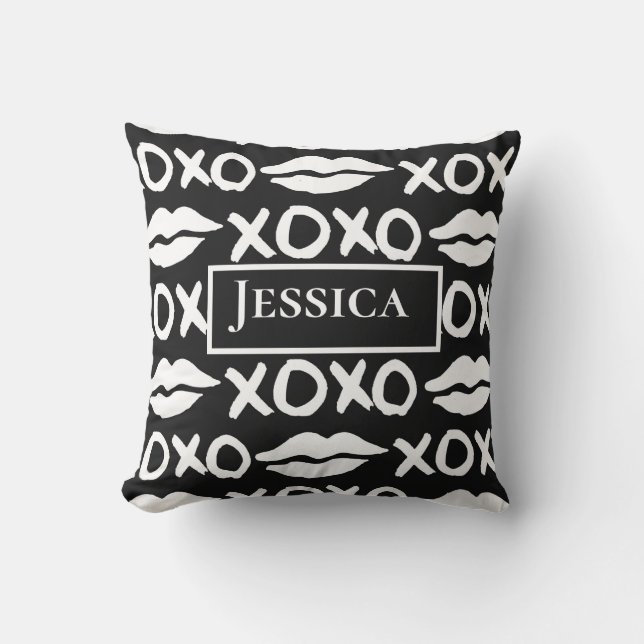 Black and White xoxo lips your name Throw Pillow (Front)