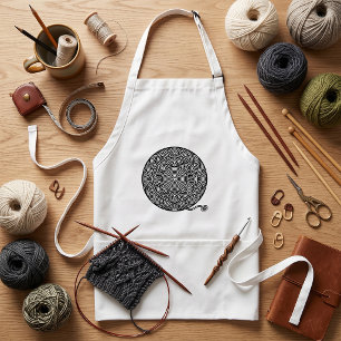 Black and White Yarn Ball Mandala Adult Apron