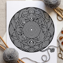 Black and White Yarn Ball Mandala