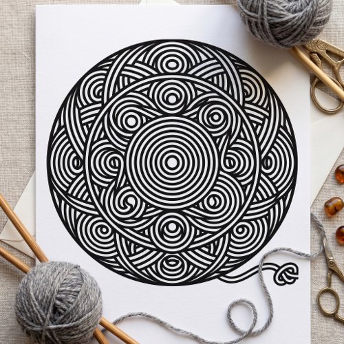 Black and White Yarn Ball Mandala