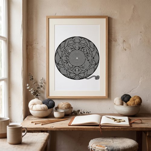 Black and White Yarn Ball Mandala