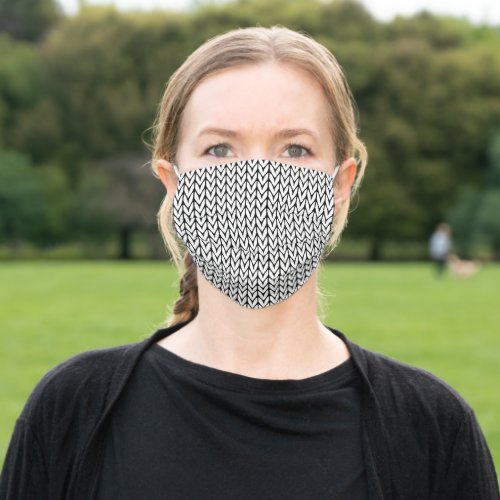 Black and White Yarn Chevrons Knit Pattern Adult Cloth Face Mask