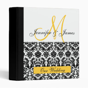 Black and White Yellow Damask Wedding Planner Binder
