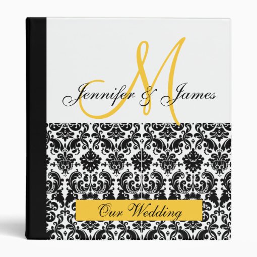 Black and White Yellow Damask Wedding Planner Binder | Zazzle