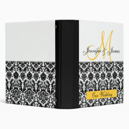 Black and White Yellow Damask Wedding Planner Binder | Zazzle