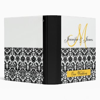 Black and White Yellow Damask Wedding Planner Binder | Zazzle