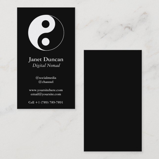 Black and White Yin and Yang Symbol Business Card (Front/Back)