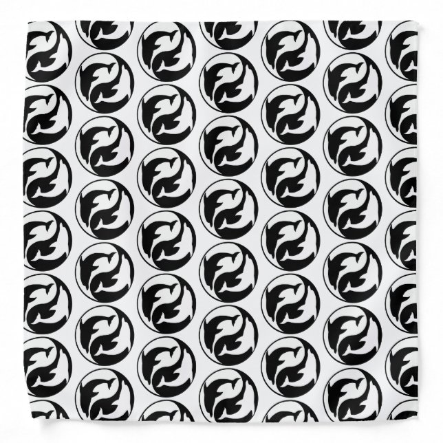 Black And White Yin Yang Dolphins Bandana (Front)