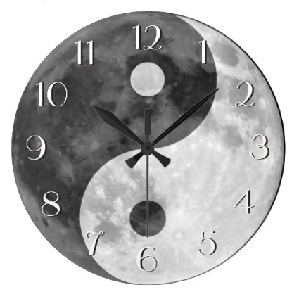 Black and White Yin Yang Moon Elegant Numbers Large Clock