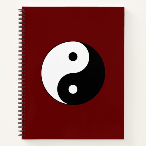 Black and White Yin Yang on Ruby Red Background Notebook