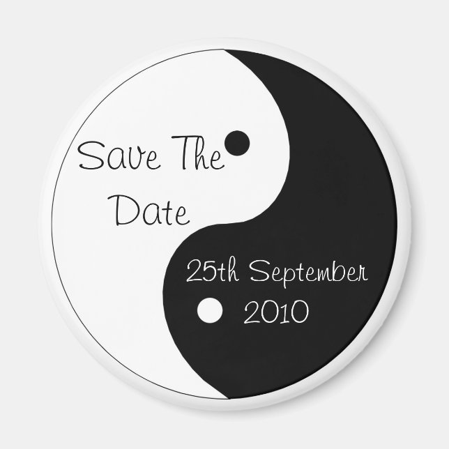 Black And White Yin Yang Save The Date Wedding Magnet (Front)