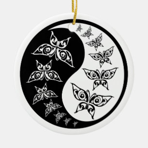 Black And White Yin Yang Tao Butterflies Ceramic Ornament
