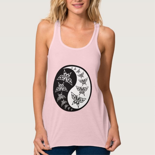 Black And White Yin Yang Tao Butterflies Tank Top (Front)