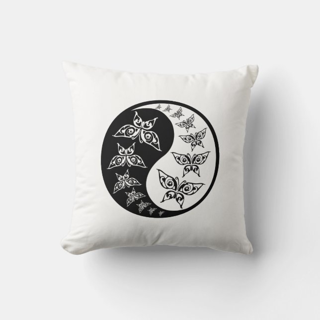 Black And White Yin Yang Tao Butterflies Throw Pillow (Front)