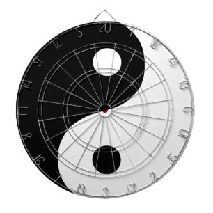 Black and White Yin Yang Taoist Symbol Dartboard With Darts