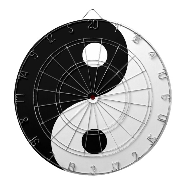 Black and White Yin Yang Taoist Symbol Dartboard With Darts (Front)
