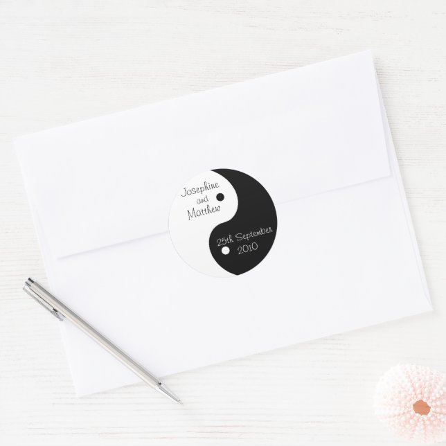 Black And White Yin Yang Wedding Classic Round Sticker (Envelope)