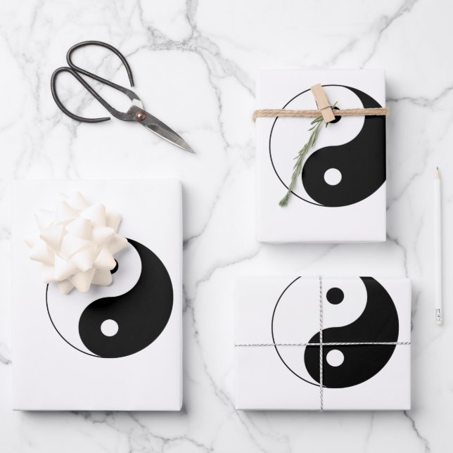 Black and White Yin-Yang Wrapping Paper Sheets (Front)