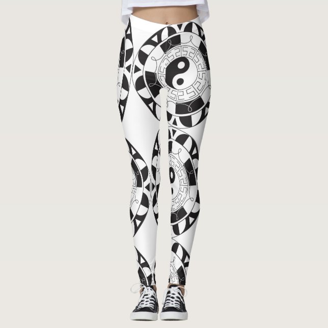 Black and White Ying Yang Mandala Leggings (Front)