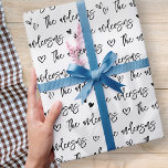 Black and White Your Family Name Hearts Pattern Wrapping Paper<br><div class="desc">This simple and modern design is composed of playful script typography.</div>